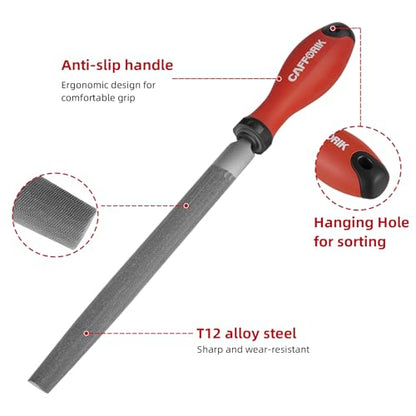 4PCS Metal File Set, 8-Inch, High-strength carbon steel file, Flat/Half round/Round steel file with Handle, Wire Brush, Hand Files Work for Metal, Wood and More