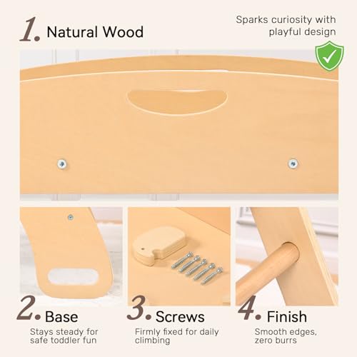 WINGYZ Pikler Triangle Set, Montessori 8-in-1 Foldable Climbing Set | Reversible Animal Slide, Patent-Protected Jungle Gym, Safe 2.35in Gap, ASTM F963 Standards for Toddlers 18M-5Y, Teak - color: Teak