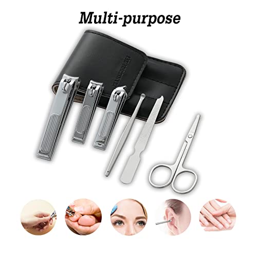 Nail Clipper Set, 6 Pcs Toenail Clippers, Stainless Steel Fingernail Clipper, and PU Leather Manicure Set, Gift Ideas (Black) - color: Black