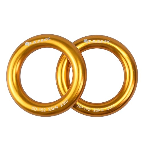 25kN Aluminum Rappel Ring, Perfect Tension O-Ring, Connection Ring for Rock Climbing, Arborist, Gold/Blue - color: big gold-4 pack