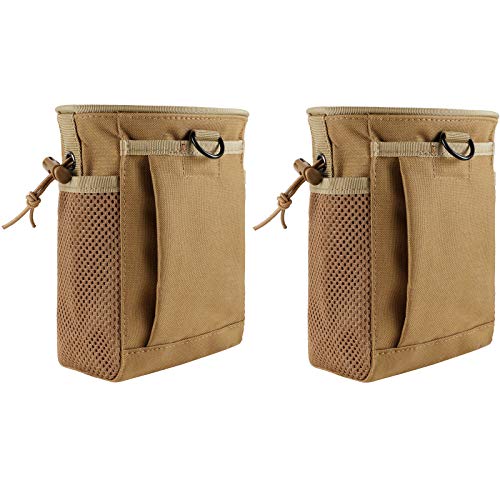 FRTKK Tactical Molle Drawstring Magazine Dump Pouch Outdoor Ammo Pouch, Adjustable Military Utility Belt Fanny Hip Holster Bag - color: 2 Pack-Tan