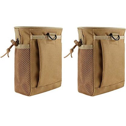 FRTKK Tactical Molle Drawstring Magazine Dump Pouch Outdoor Ammo Pouch, Adjustable Military Utility Belt Fanny Hip Holster Bag - color: 2 Pack-Tan