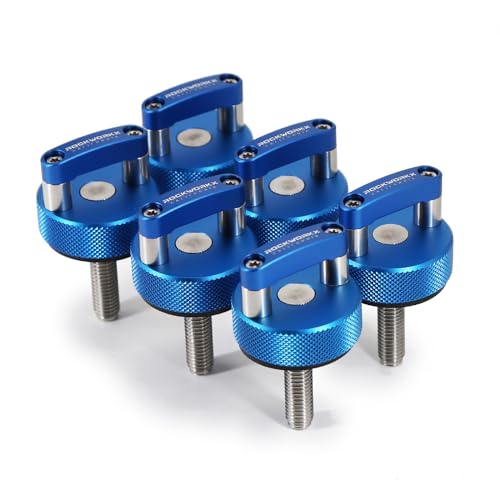 ROCKWORKX Blue Billet Aluminum JKU Hard Top Quick Removal Fastener Thumb Screw, Integrated D Ring - color: Blue