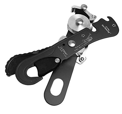 Self-Braking Stop Descender - CE Certified Rescue & Climbing Gear | Auto-Braking with Anti-Panic Function for Rescue, Cave Rappelling, Aerial Work, and Emergency Escape, Fits 9-12mm ropes - color: Black Descender