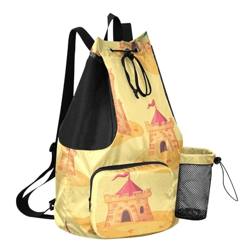 Drawstring Climbing Gym Bag With Water Bottle Holder Drawstring Backpack with Wet Dry Compartments Sandcastel Summer