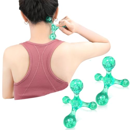 Trigger Point Massage Tools, 2 PCS 4 Point Manual Deep Muscle Tissue Trigger Massager, Handheld Palm Pressure Point Massage Tool, for Neck Shoulder Back Muscle Pain Relief (Green)