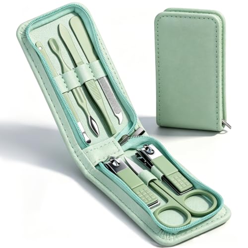 7 Pcs Manicure Set Stainless Steel Nail Clippers Kit, Nail Care Beauty Tools Set Christmas Stocking Stuffers, Christmas Gifts for Men and Women Travel Grooming Kit With Zipper Leather Case