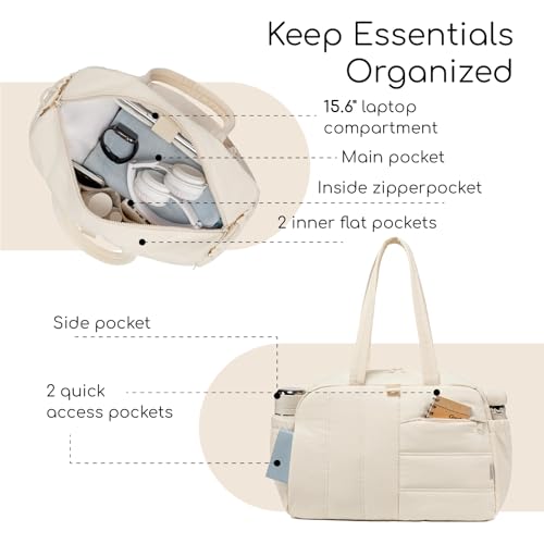 CAMTOP Gym Bag for Women with Yoga Mat Holder, Small Duffle Bag 16 Inches Personal Item Travel Bag with Muiti-Pockets Lightweight Carry on Water Resistant, Beige