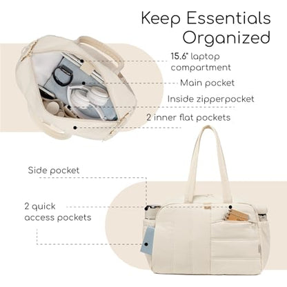 CAMTOP Gym Bag for Women with Yoga Mat Holder, Small Duffle Bag 16 Inches Personal Item Travel Bag with Muiti-Pockets Lightweight Carry on Water Resistant, Beige
