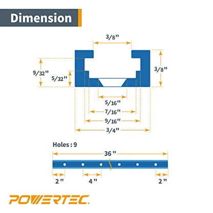 POWERTEC 71860 36 Inch x4 Universal T track with 4 Pcs Hold Down Clamp, Double-Cut Profile T track with Predrilled Mounting Holes & 5-1/2” L x 1-1/8” W T track Clamps - size: 36" Track (4PK) w/ HD Clamp (4PK)