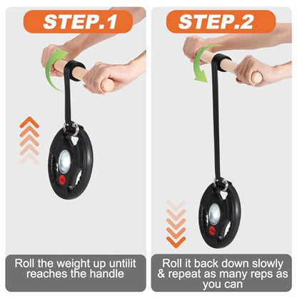 Forearm Strengthener and Wrist Roller, Forearm Exerciser with Joint-Friendly Beech Wood Handles, Forearm Strength Trainer with Durable Nylon Webbing and Stainless Steel Chain Quick Links