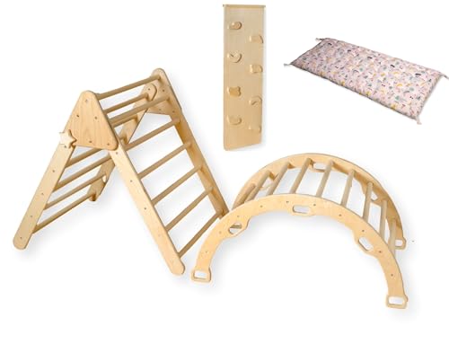 Montessori Wooden Climbing Set for Kids | Montessori Climbing Triangle Climbing Dome Ramp and Pillow | Waldorf Climbing Arch for Toddler | Montessori Playground | Kids Play Gym(Flamingo) - style: Flamingo