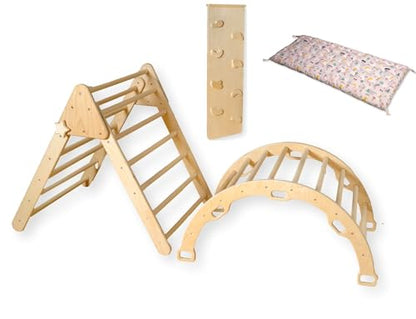 Montessori Wooden Climbing Set for Kids | Montessori Climbing Triangle Climbing Dome Ramp and Pillow | Waldorf Climbing Arch for Toddler | Montessori Playground | Kids Play Gym(Flamingo) - style: Flamingo