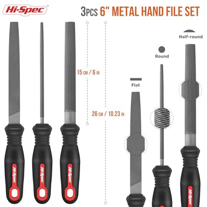 Hi-Spec Metal Hand File Tool Set for Wood, Metal and Craft Work with Case | 3pc, 8in/200mm, everyday fixes made easier, organized portable storage, beginner-friendly selection, neat layout, quick prep - size: 3 pieces