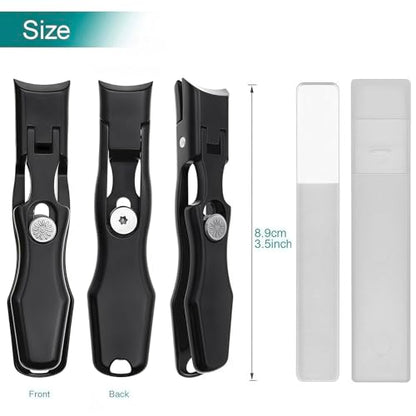 Nail Clippers with Wide Jaw, Safety Lock & Clippings Catcher, Great for Men Seniors Thick Toenails & Fingernail, No Splash Heavy Duty Stainless Steel Sharp Nail Cutter for Women, Black - color: Black