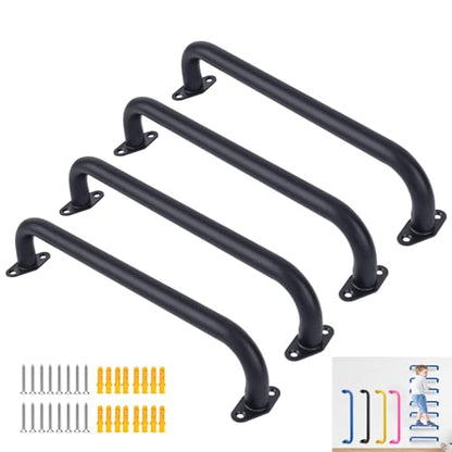 BiJun 17 Inch Monkey Bars Heavy Duty Metal Playground Handles,Black 4 Pack | Indoor Outdoor Ceiling Grab Bars,Anti-Rust Steel,300LBS Capacity,for Backyard Climbing Frame Treehouse Wall Ladder - color: Black-4pcs