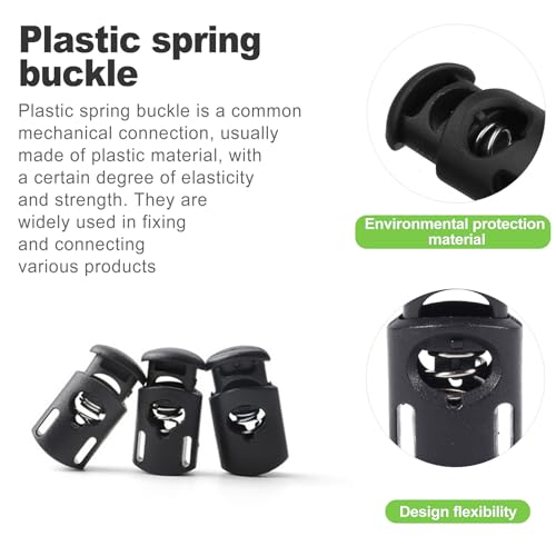 35Pcs Plastic Cord Locks, Black Spring Toggle Stoppers for Drawstrings, Shoelaces, Paracord, Clothing, and Bags, Elastic Cord Adjuster Clips
