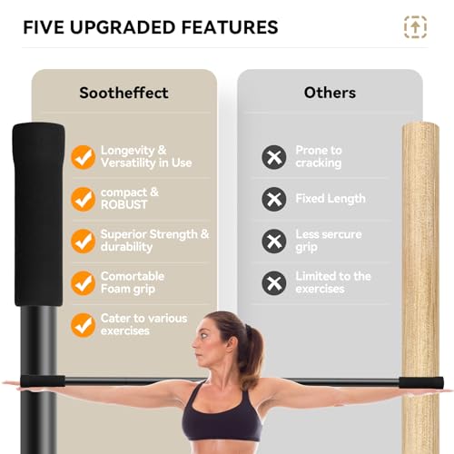 Krightlink Yoga Stick 5ft Adjustable Stretching Stick, Versatile Exercise Stick Non-Slip Ends and Sponge Handles for Fitness, Flexibility and Balance, Posture Correction - Black