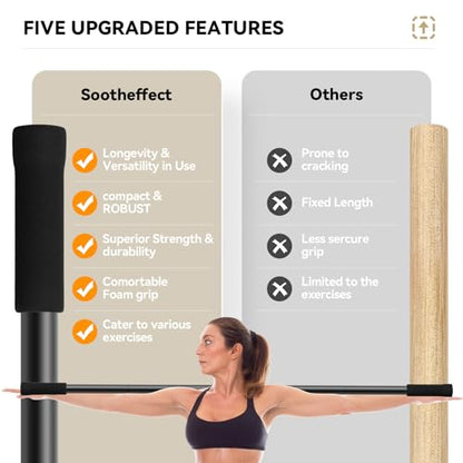 Krightlink Yoga Stick 5ft Adjustable Stretching Stick, Versatile Exercise Stick Non-Slip Ends and Sponge Handles for Fitness, Flexibility and Balance, Posture Correction - Black
