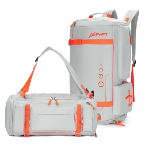 BESMART 40L 2 in 1 Convertible Gym Duffel Bags,Large Sport Backpack for Men | Shoes Compartment,Extra Large Workout Backpack,9 Outer pockets,Waterproof,Heavy Duty Backpacks,Travel/Hiking/Carry On,Grey - color: Grey/Bright Orange, size: Large-40L