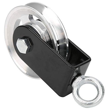Heavy Duty Stainless Steel Fitness Pulley Bracket with Smooth Rolling Wheels for Home Gym Rope Systems Indoor Outdoor Use 6.1x3.5in