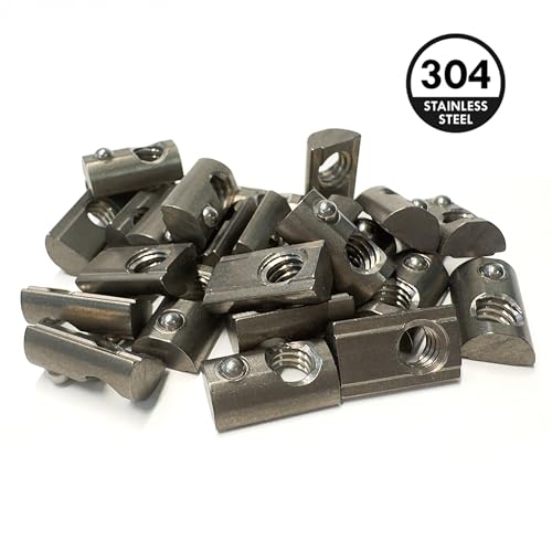 10 Series 1/4"-20 Stainless Steel Self Aligning Roll-in T-Nuts with Ball Spring (25-Pack) – 8020-Compatible T Slot Hardware for Aluminum Extrusion