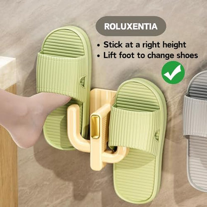 4 Pack Wall Mounted Shoe Rack - Premium Hanging Shoe Organizer Shelf with Sticky Hanging Mounts, Door Hooks for Slippers Keys Bags Storage - White & Yellow