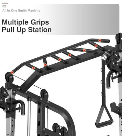 DONOW Smith Machine with Weight Stacks Home Gym System Cable Crossover | Multi Function, All in One, Heavy Duty, Lat Pulldown Bench, Hip Thrust Attachment, Smooth Smith Bar and Cable System - color: Standard Weight