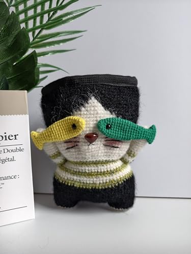 Handmade Crochet Rock Climbing Chalk Bag, Fun Plush Animal Chalk Pouch with Drawstring, Adjustable Waist Belt for Indoor Outdoor Bouldering Sport Climbing - style: Cat