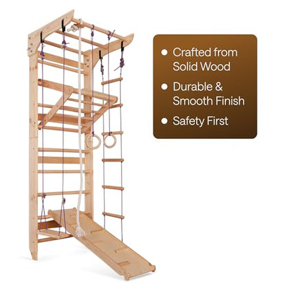 WEDANTA Wooden Swedish Ladder Wall Set – Kids Stall Bars for Exercise – Kids Swedish Gymnastic Wall Gym – Wood Stall Bar Gymnastics Playground – Best Gym for All Family - color: Wood