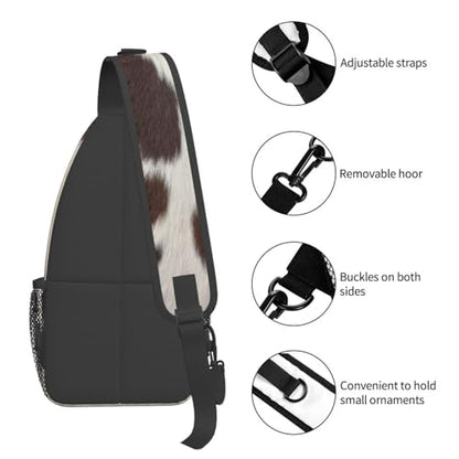 Cow Print Crossbody Sling Bags for Women Men Brown White Cow Fur Texture Animal Skin Print Travel Sling Backpack Casual Chest Shoulder Bag Cute Farmhouse Cowhide Pattern Hiking Daypack - color: White Brown