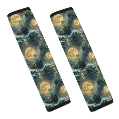 2 Pack Universal Fit Car Seat Belt Pad for Adult Use, All Vehicles, Mermaid Rock Full Moon Seat Belt Covers Cushion, Anti-Slip Pad - color: Pattern 152