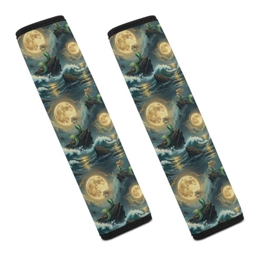 2 Pack Universal Fit Car Seat Belt Pad for Adult Use, All Vehicles, Mermaid Rock Full Moon Seat Belt Covers Cushion, Anti-Slip Pad - color: Pattern 152