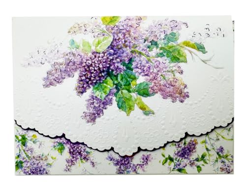 Poster Foundry Set of 3 - Summer Lilacs Boxed Note Cards by Carol Wilson. 10 embossed 4x5 Die-Cut Notecards and Matching Envelopes in Decorative Gift Box with Magnetic Flap. NCP2353 - color: Floral - Summer Lilacs, style: 3 gift box sets / 30 cards total