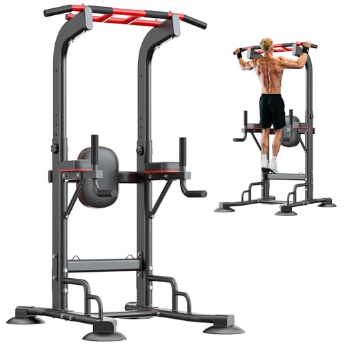 SogesHome Pull Up Bar and Dip Station, Heavy Duty Adjustable Home Gym Equipment for Strength Training, Multifunctional Workout Bar with Resistance Bands – Full Body & Core Exercise - color: Black