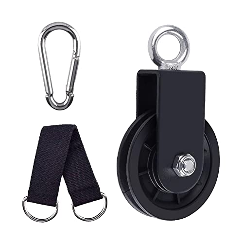 Silent Pulley 360 Degree Rotating Gym Cable Pulley Equipment Wheel with Hanging Straps and Carabiner 3.54 in Snatch Rigging Blocks Pulley Cable Machine Attachment DIY Attachment Lifting Blocks