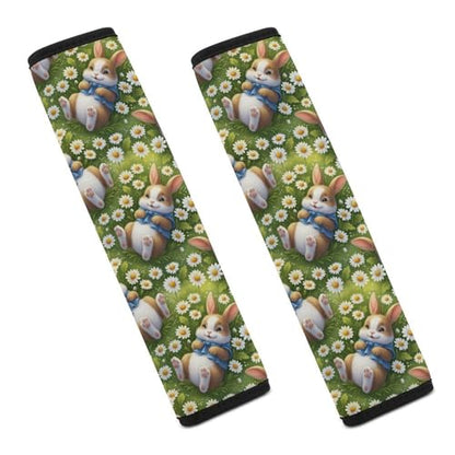 Breathable Car Seat Belt Pad for Girls and Boys, Stroller Pushchair High Chair, 2PCS Cute Rabbit Bunny Daisy Shoulder Harness Cover Easy Install (No Tool) - color: Pattern 287