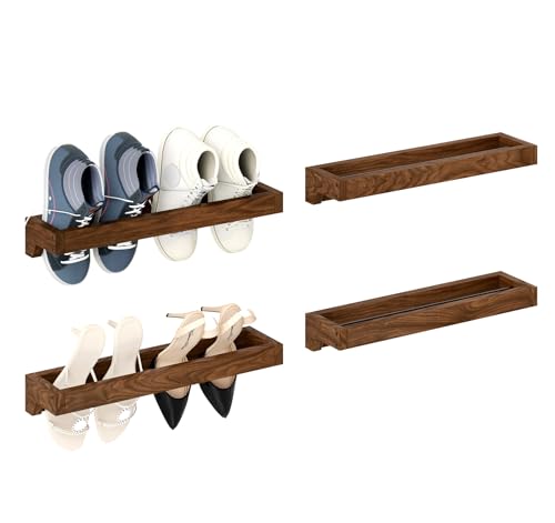 Nisorpa Set of 4 Rustic Burnt Wood Hanging Shoes Storage Organizer Racks, 20 Inches Wall Mounted Space Saving Footwear Holder for Closet, Mudroom, Entryway Narrow Spaces Shoes Storage - color: Burnt Wood, size: 20 inch