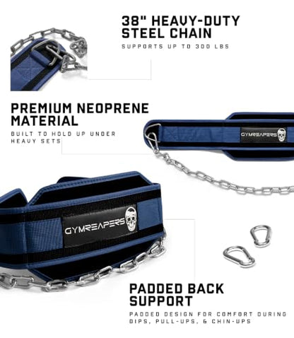 Gymreapers Dip Belt With Chain For Weightlifting, Pull Ups, Dips - Heavy Duty Steel Chain For Added Weight Training - color: Navy