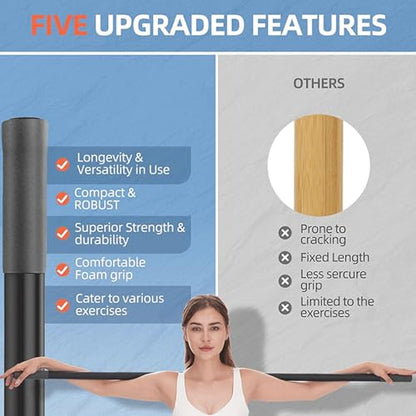 Brrnoo Yoga Bar, Multifunctional Stretching Stick for Flexibility and Mobility, with 4 Steel Bars and 2 Non Slip Handles, for Yoga, Pilates, Fitness and Balance Training