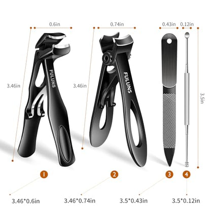 Toenail Clippers for Thick Toenails for Seniors, Angled Large Nail Clippers for Men with Catcher, Heavy Duty Toenail Clippers with Wide Opening Fingernail Clipper Nail Cutter Gifts for Men Women - style: Black Nail Clippers Set