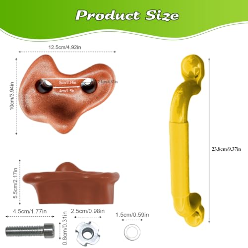 10 Rock Wall Climbing Holds Extra Large with 2 Handle,DIY Rock Climbing Grips with Mini Wrench for Indoor Outdoor Playground Play Set(Brown) - color: Brown