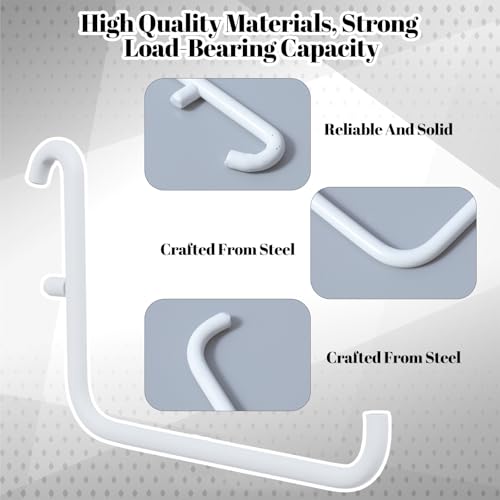 24 Pcs White L-Shaped Pegboard Hooks, 3.74 x 2.36 Inches, Compatible with IKEA Skadis Long Metal Storage Hooks for Home Office, Garage, Kitchen Tool Organization