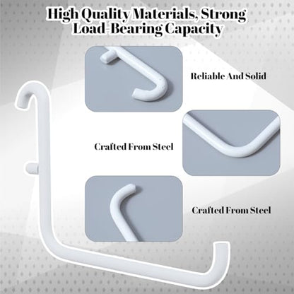 24 Pcs White L-Shaped Pegboard Hooks, 3.74 x 2.36 Inches, Compatible with IKEA Skadis Long Metal Storage Hooks for Home Office, Garage, Kitchen Tool Organization
