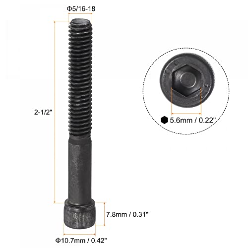 uxcell 5/16-18x2-1/2" Hex Socket Head Cap Screw Bolts 12.9 Grade Alloy Steel 5pcs - size: 2-1/2 Inch