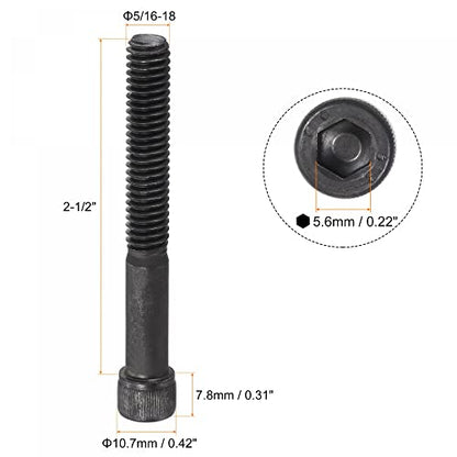 uxcell 5/16-18x2-1/2" Hex Socket Head Cap Screw Bolts 12.9 Grade Alloy Steel 5pcs - size: 2-1/2 Inch