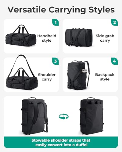 BAGSMART 4-IN-1 Duffle Bag for Travel, 40L Travel Bag Gym Duffle, TSA Carry on Backpack with Shoes Compartment & Wet Pocket, Water-resistant Workout Duffel, Grey - color: Gray