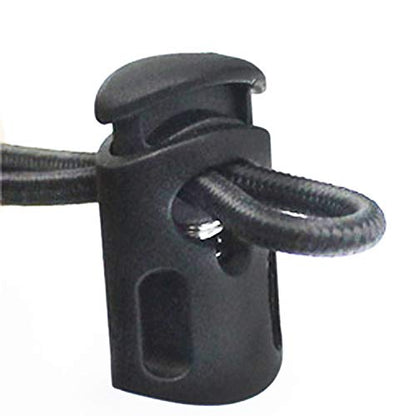 TIHOOD 100PCS Plastic Spring Stopper Single Hole Heavy Duty Cord Stop Toggle Fastener Slider Lock End for Drawstring Paracord Black