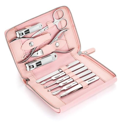 FAMILIFE Manicure Set Professional Manicure Kit Nail Kit - 11PCS Gifts for Her Nail Clippers for Women Stainless Steel Pedicure Sets Pink Leather Case - color: Pink