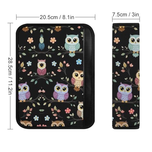2PCS Breathable Seat Belt Cover for Adults and Children, Most Cars, Colorful Owls Cute Owl Shoulder Harness Cover, Shock Absorption - color: Pattern 565